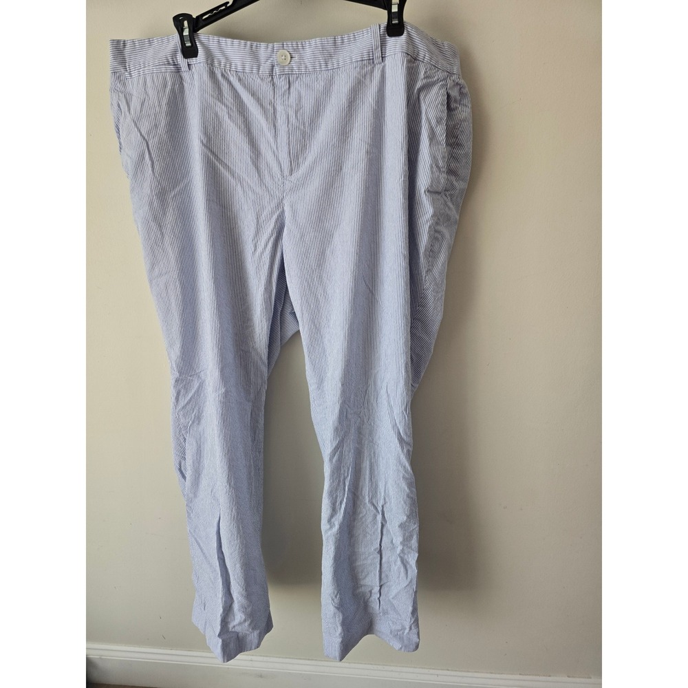 Lauren Ralph Lauren Edita Blue White Seersucker Striped Pants Womens 18W